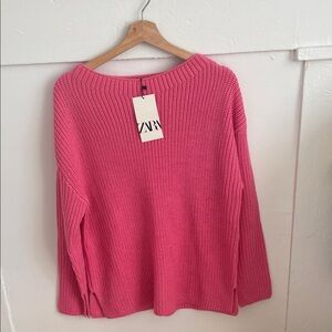 NEW Zara Vibrant Pink Crew Neck Sweater